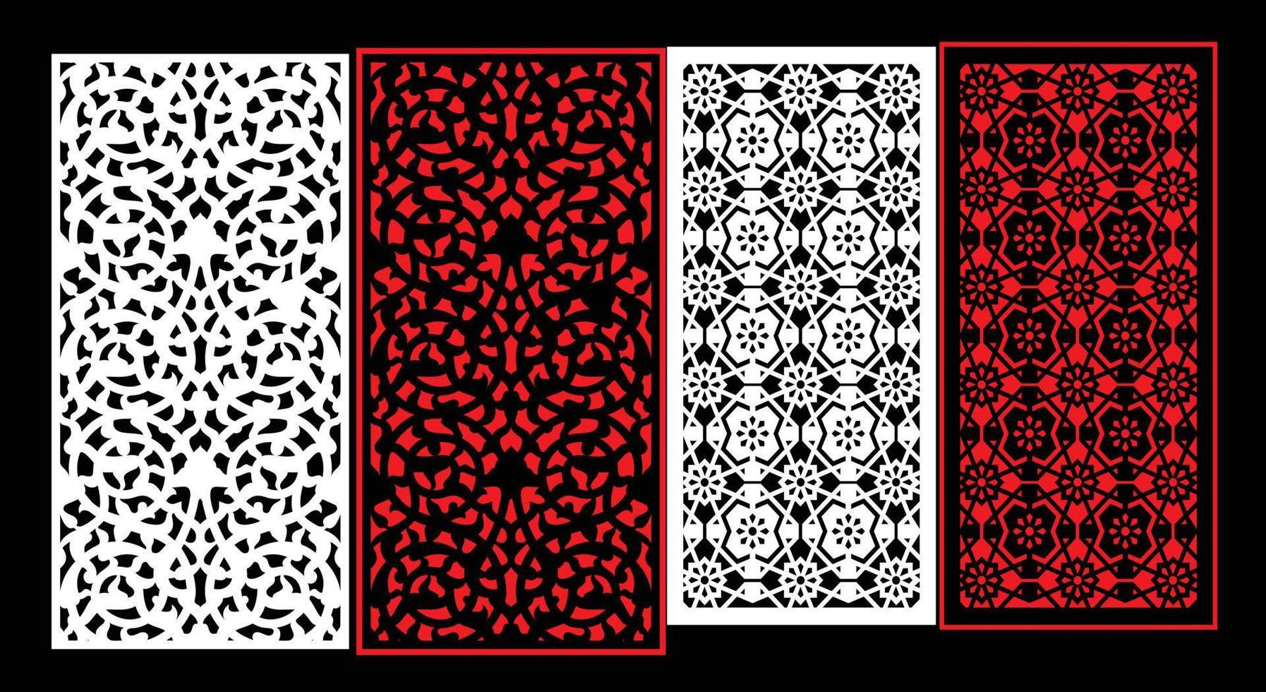 Decorative wall panels set Jali design CNC pattern, laser cutting pattern, router CNCcutting.Jali Laser cut decorative panel set with lace pattern. vector