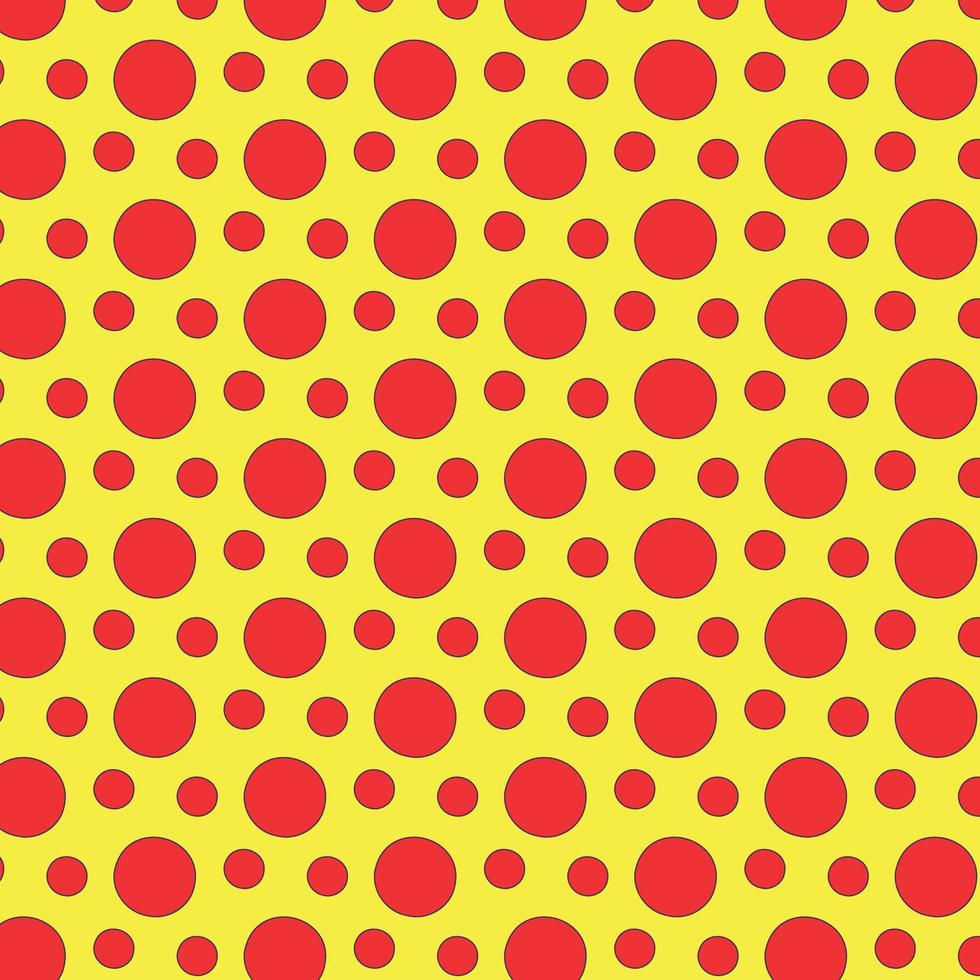 Red and yellow, polka dot jersey pattern. Pois, polka dots memphis style. Flat vector seamless dotted pattern. Vintage, abstract geometric wallpaper or banner. Christmas. Point, round signs.