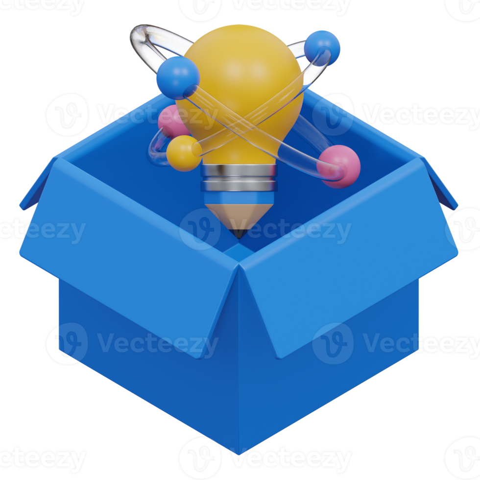 pensar fuera de el caja 3d representación, transparente fondo, diseño y desarrollo png