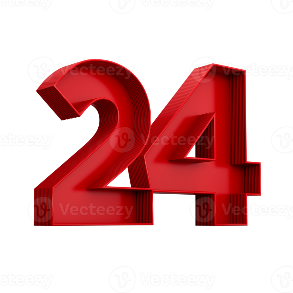 3d illustration of red number 24 or Twenty Four inner shadow png