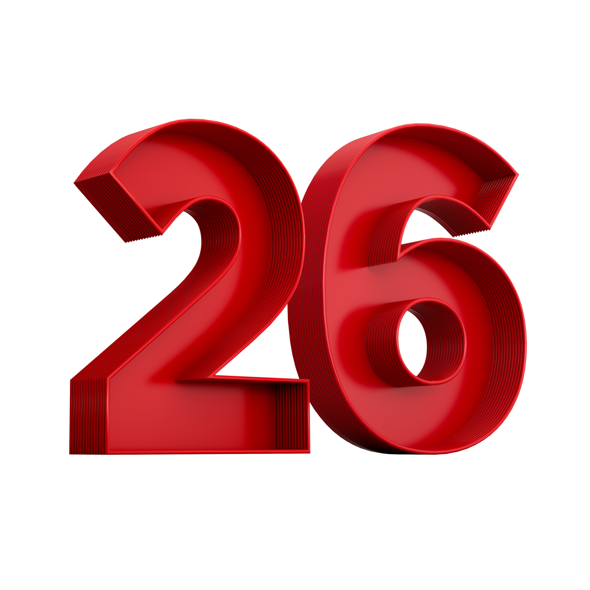 3d illustration of red number 26 or Twenty SIx inner shadow