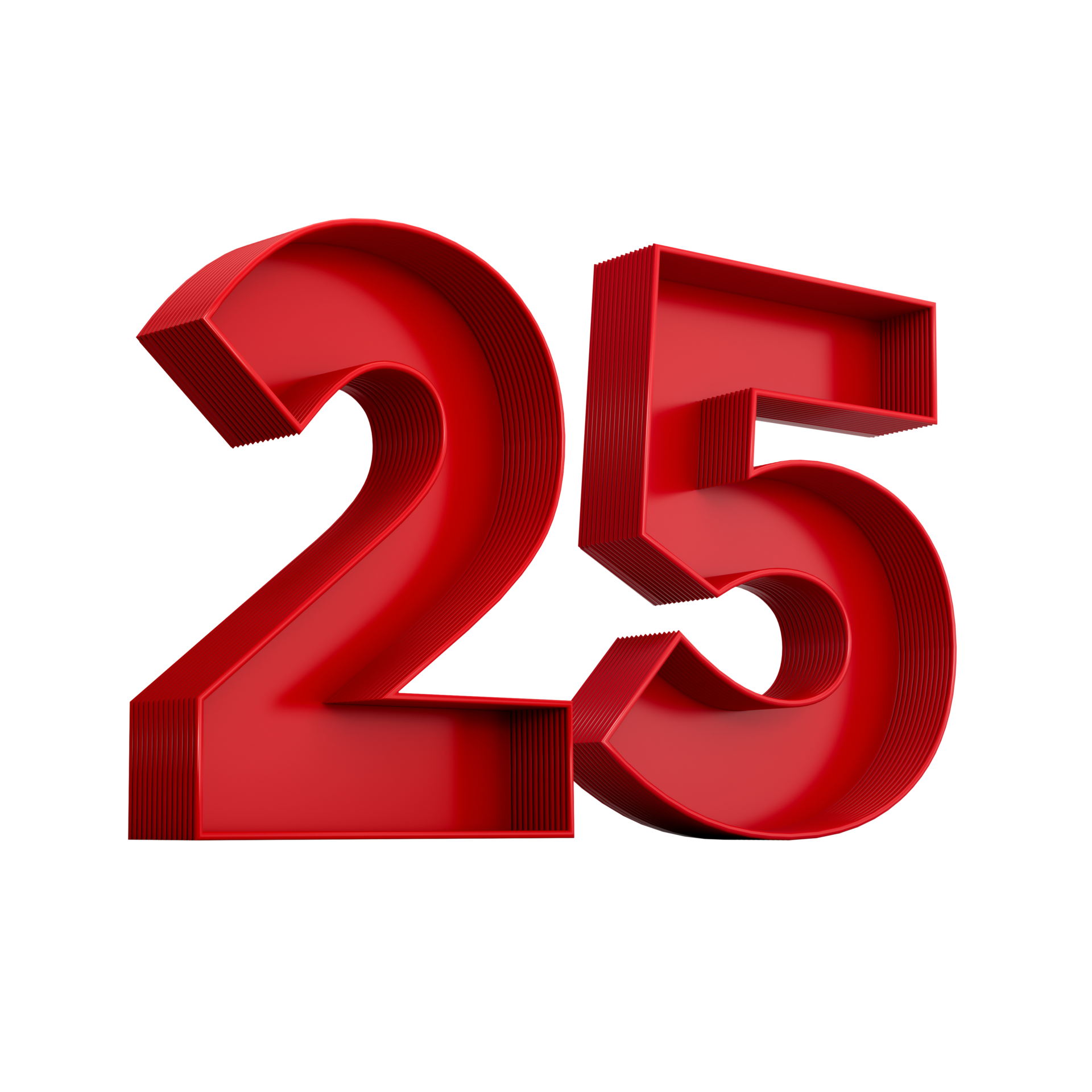 Free 3d illustration of red number 25 or Twenty Five inner shadow ...