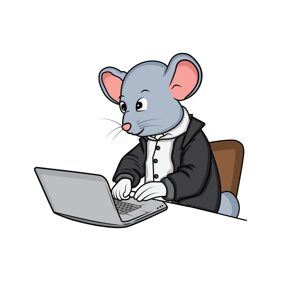 mouse working on the laptop cartoon vector illustration