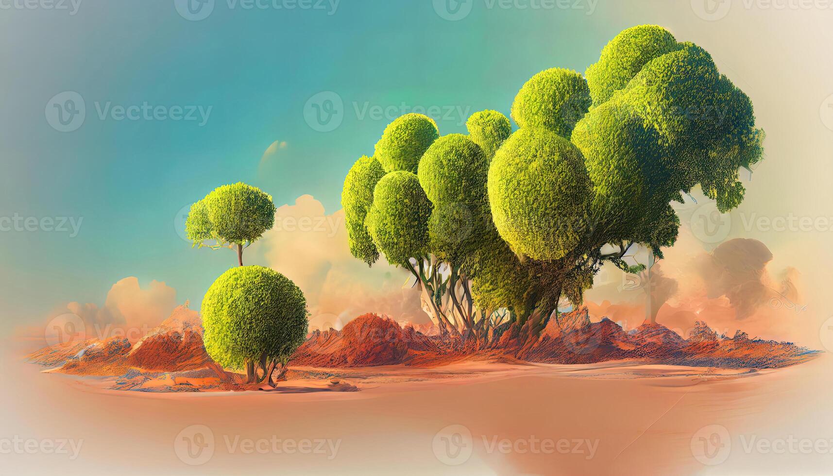 3d illustration of floating road with beautiful landscape view isolated. photo