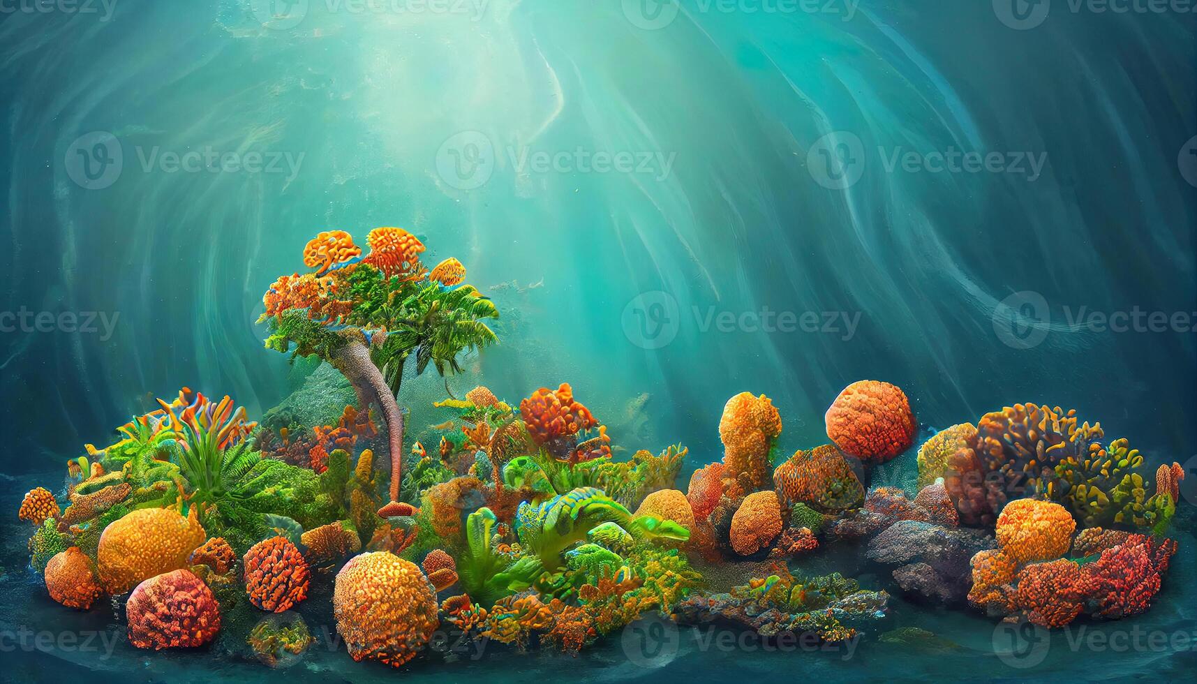 Hot summer. Tropical island painting. 2d illustration, Wide brush digital art. photo