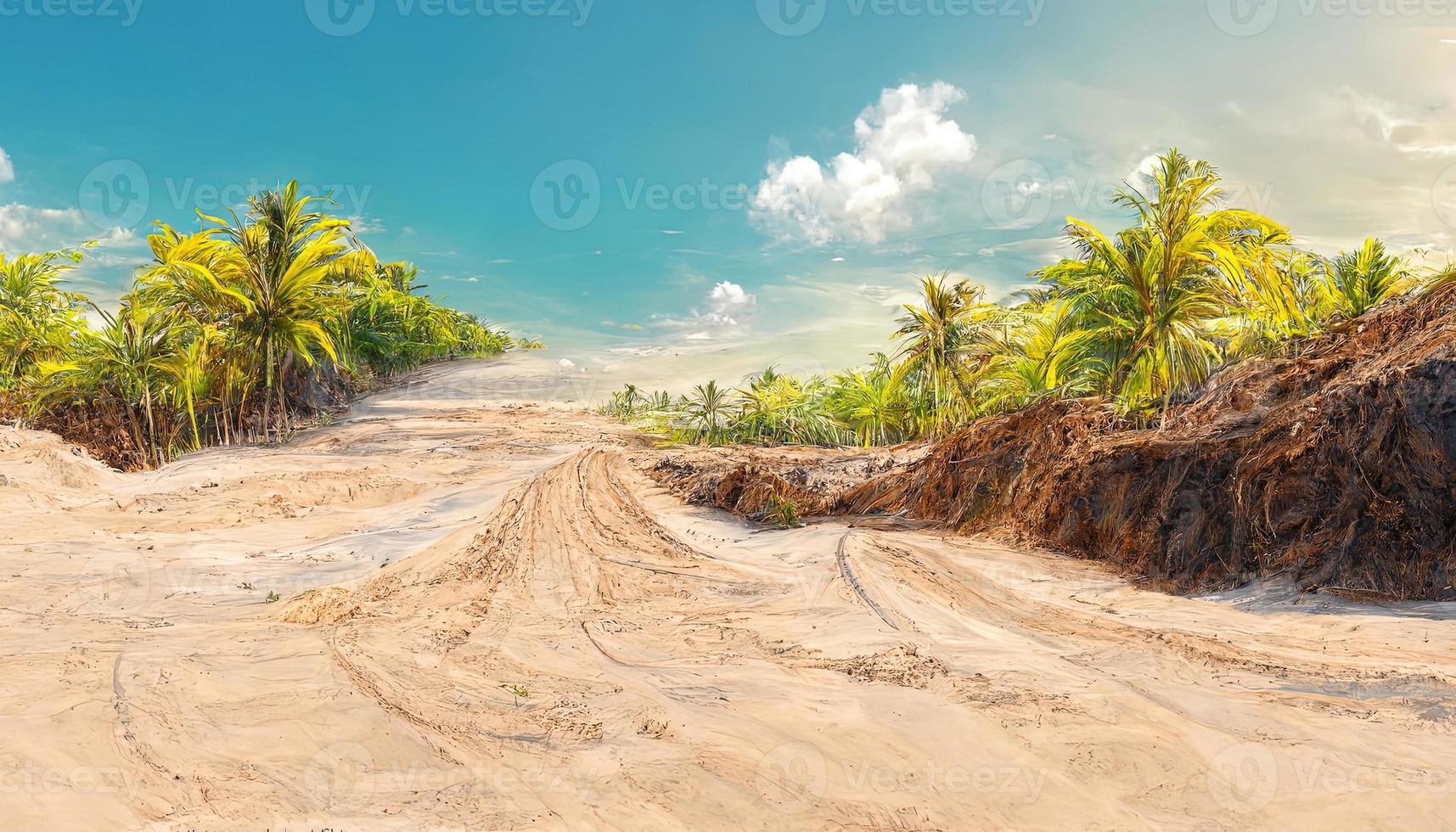 Amazing 3d illustration of off-road advertisement, tropical beach off-road isolated. Generative Ai photo