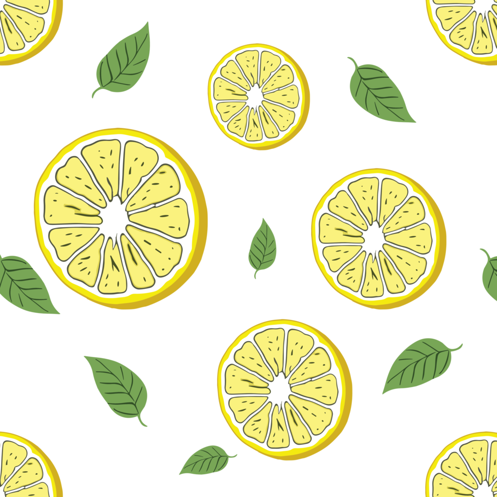 Zitrone und Blätter Muster Illustration png