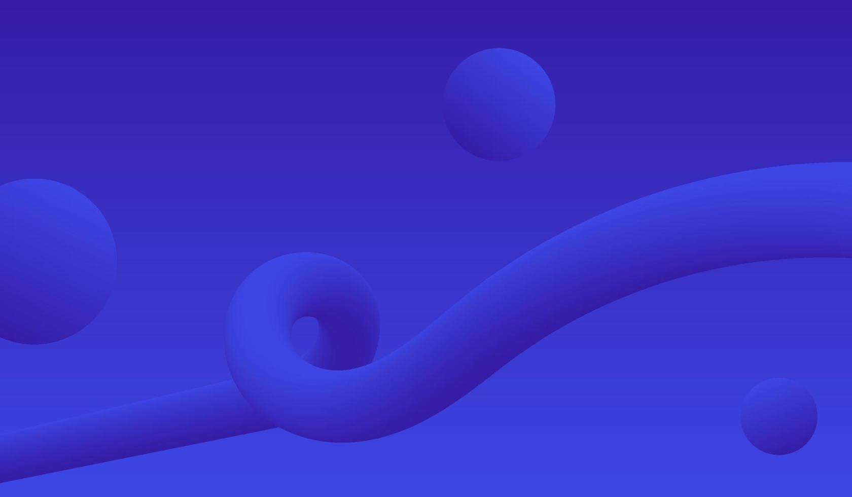 Spiral curve line decorative element blue color with balls. Realistic 3d design Isolated on blue background. Vector illustration