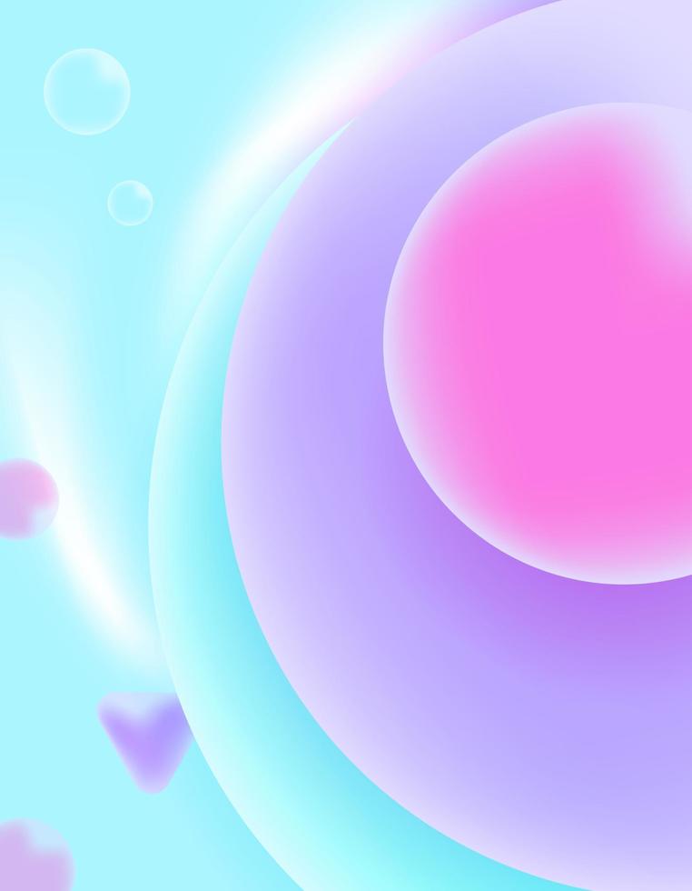 Abstract liquid liquid circles hologram on a colored background. 3D spheres in bright colors. Vector