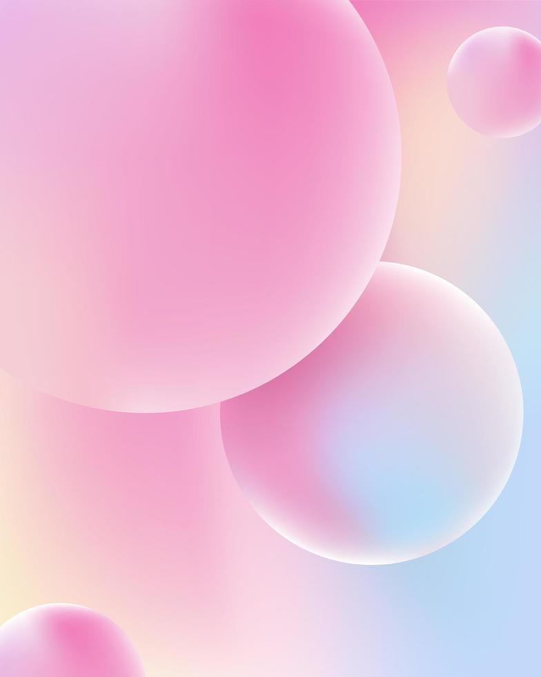 Abstract liquid liquid circles hologram on a colored background. 3D sphere in light pink color. Vector