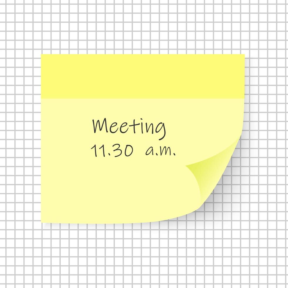 Yellow sticky note isolated on a white checkered background. Template for your projects. Vector