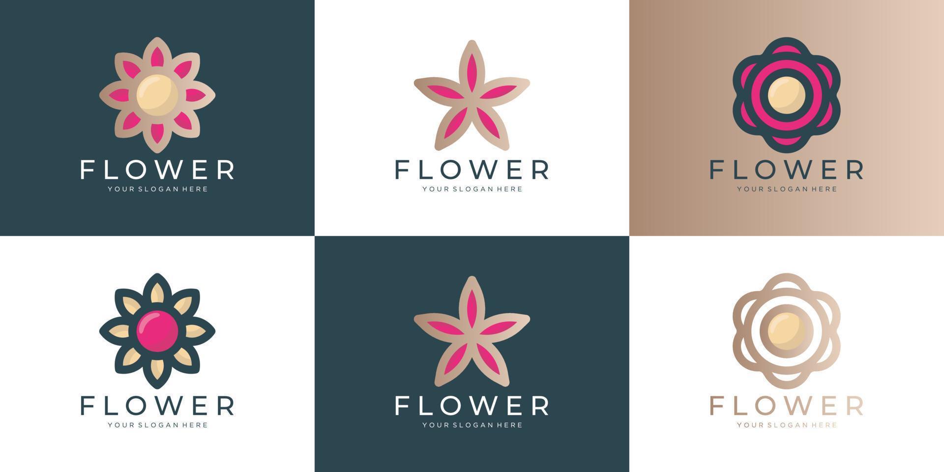 Flower logo icon set vector design. Elegant premium ornament vector logotype symbol