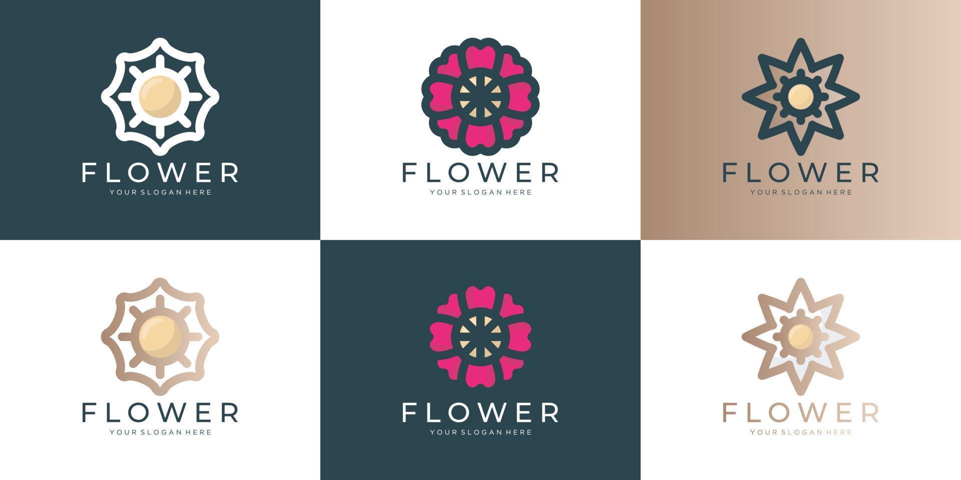 Flower logo icon set vector design. Elegant premium ornament vector logotype symbol