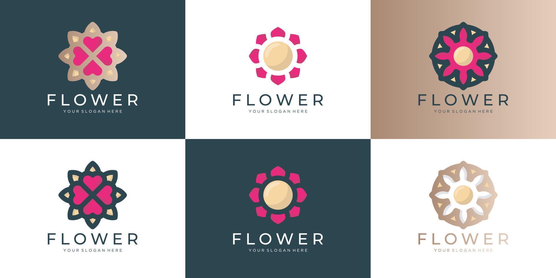 Flower logo icon set vector design. Elegant premium ornament vector logotype symbol