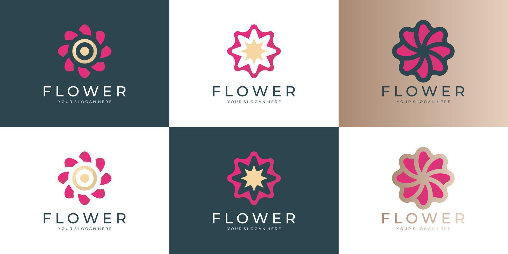 Flower logo icon set vector design. Elegant premium ornament vector logotype symbol
