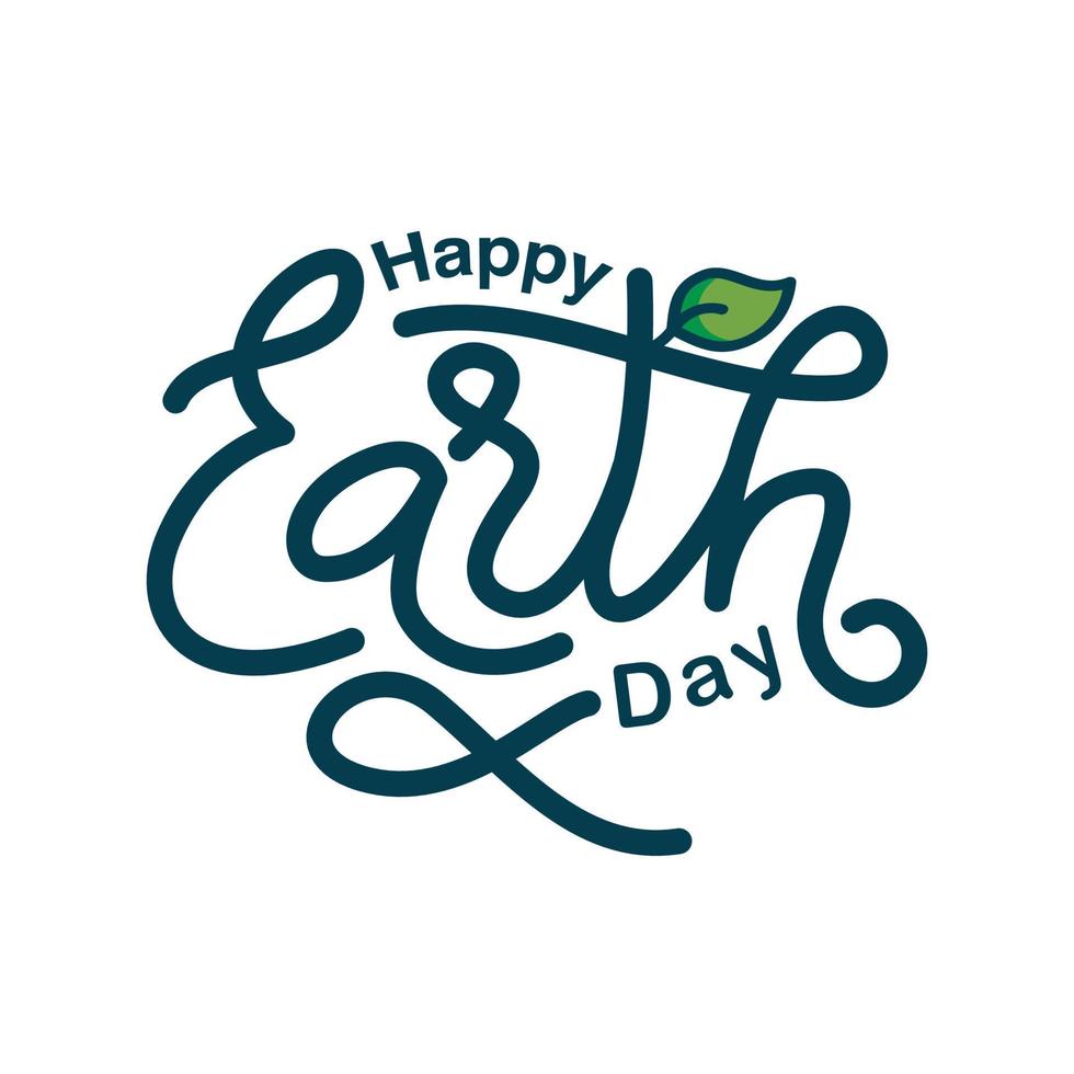 Happy Earth Day hand lettering background. Vector illustration with green leaft for greeting card, poster, banner.