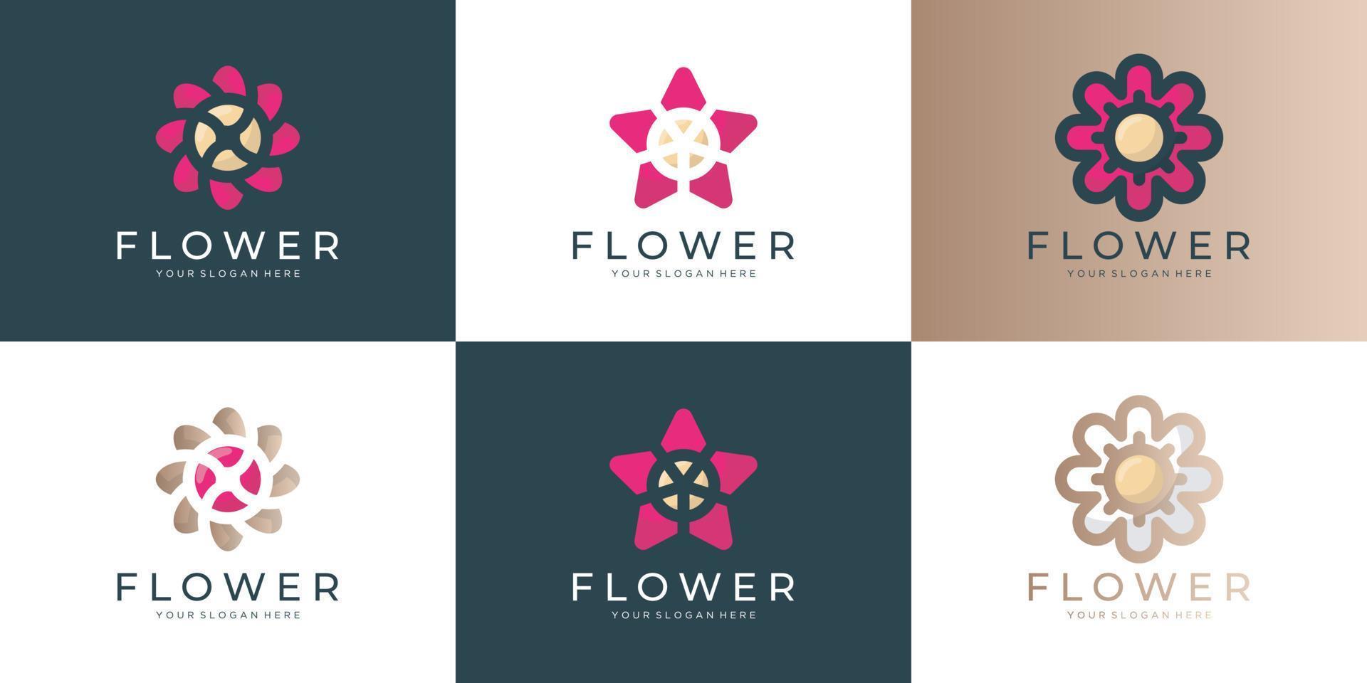 Flower logo icon set vector design. Elegant premium ornament vector logotype symbol