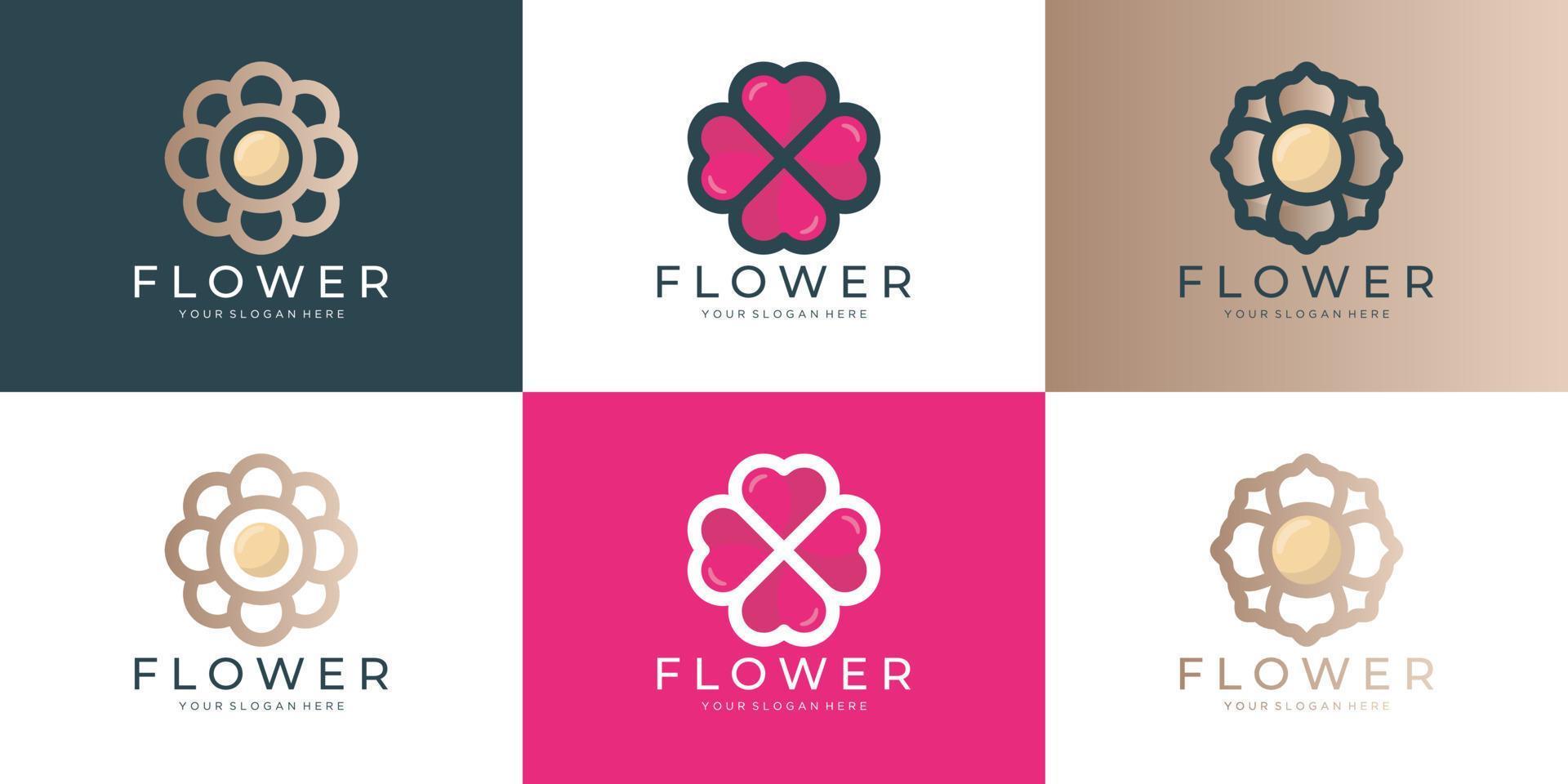 Flower logo icon set vector design. Elegant premium ornament vector logotype symbol
