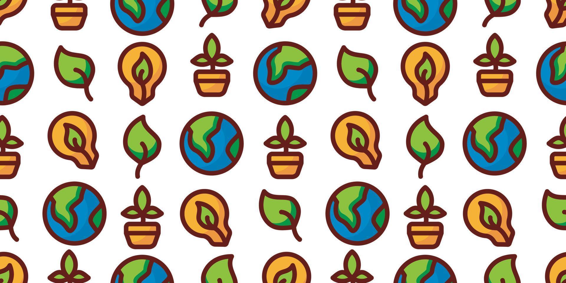 Ecology seamless pattern with small eco icons. Vector background illustration.