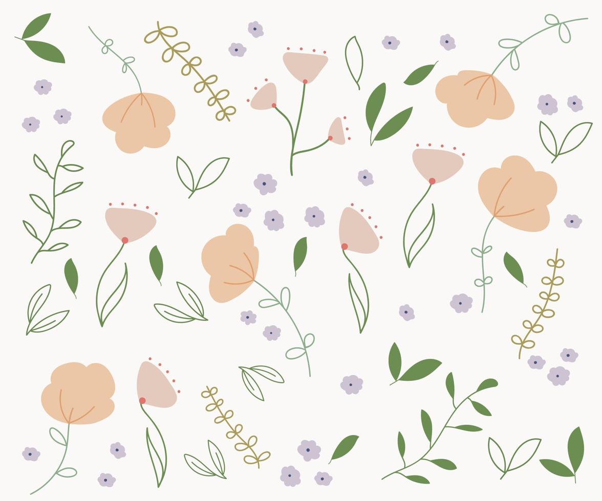 Flower pattern with green leaves and soft pink vector