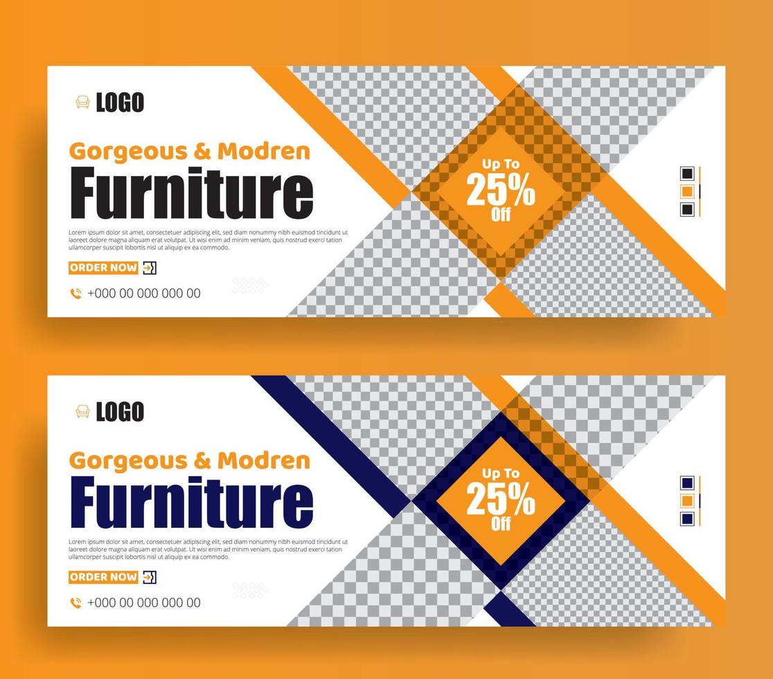 Gorgeous and modern furniture facebook cover and  Web Banner Template design for advertisements, furniture product promotion, and sale banner template, vector