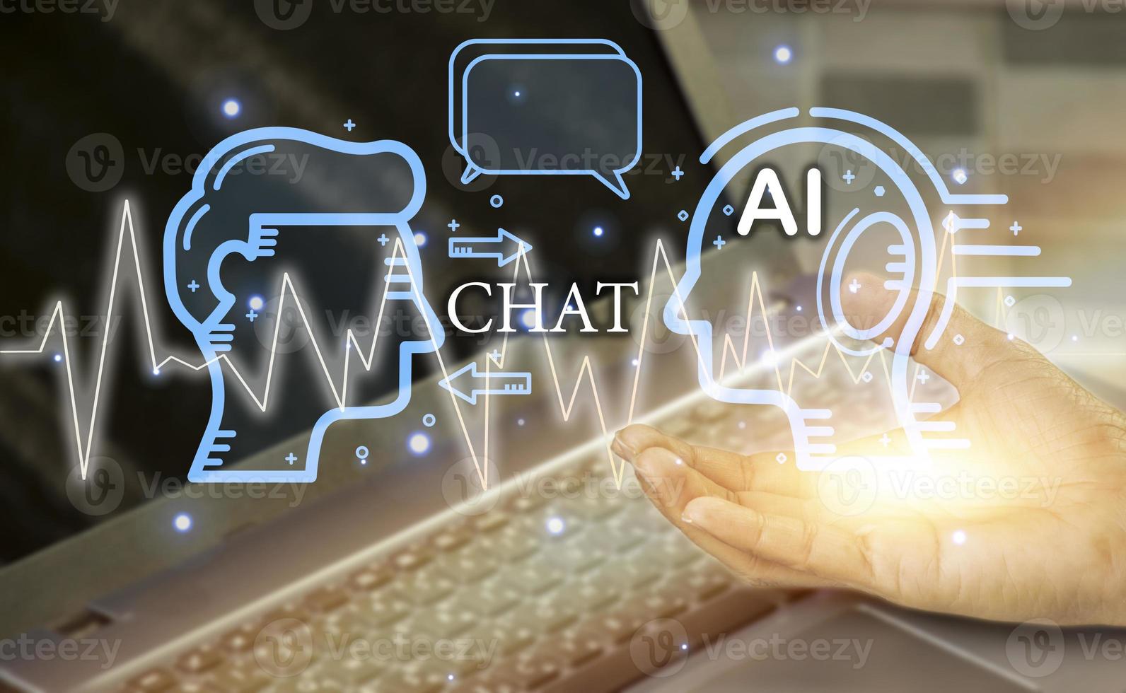 Hand touch Digital chatbot to access data and information in online network. Robot Applications and Global Connectivity AI Artificial Intelligence innovation and technology photo
