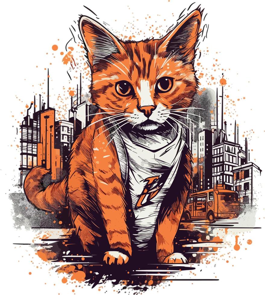 urban city cat animal vector design for print