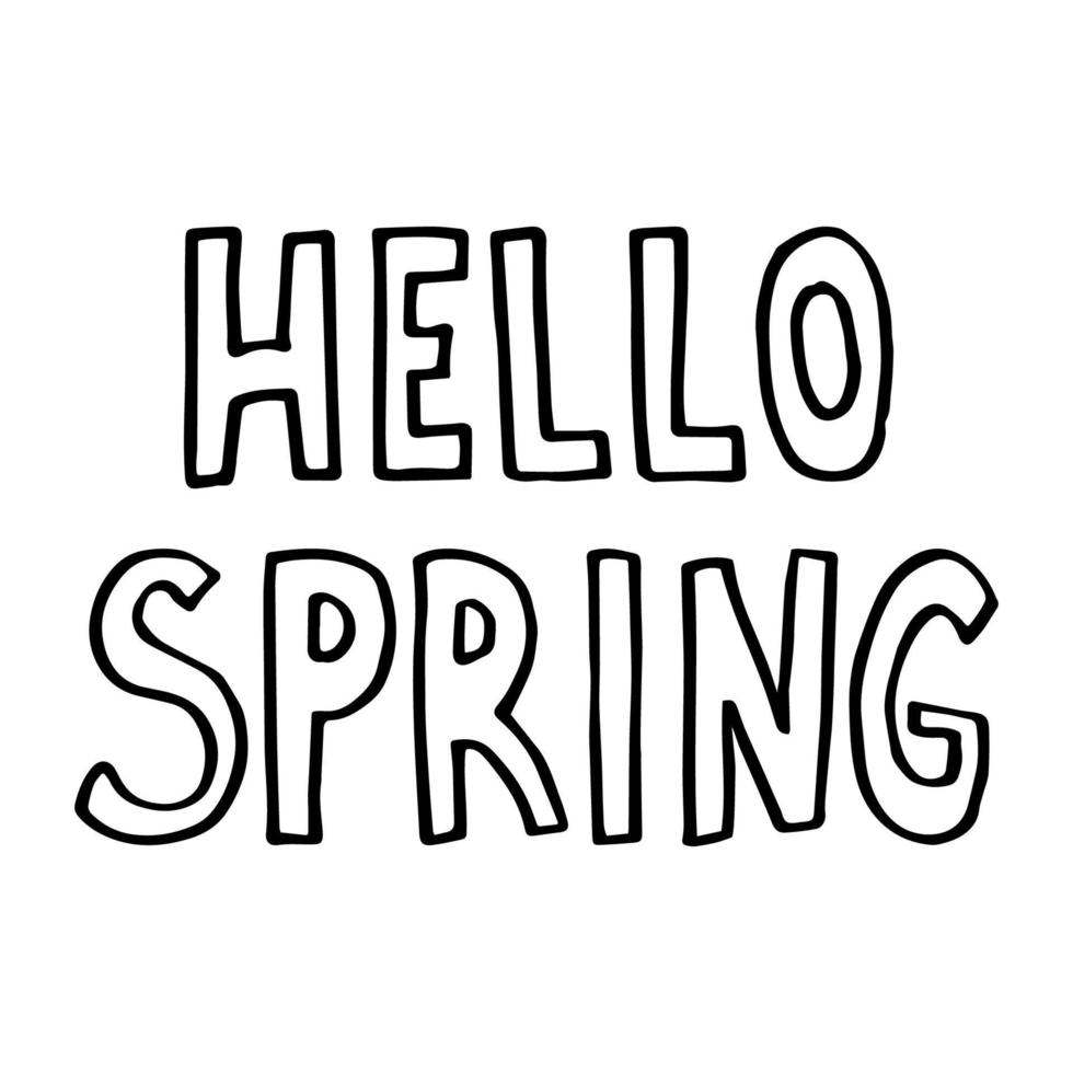 Hand-drawn lettering Hello spring. Doodle style. Vector illustration isolated on white backgroud