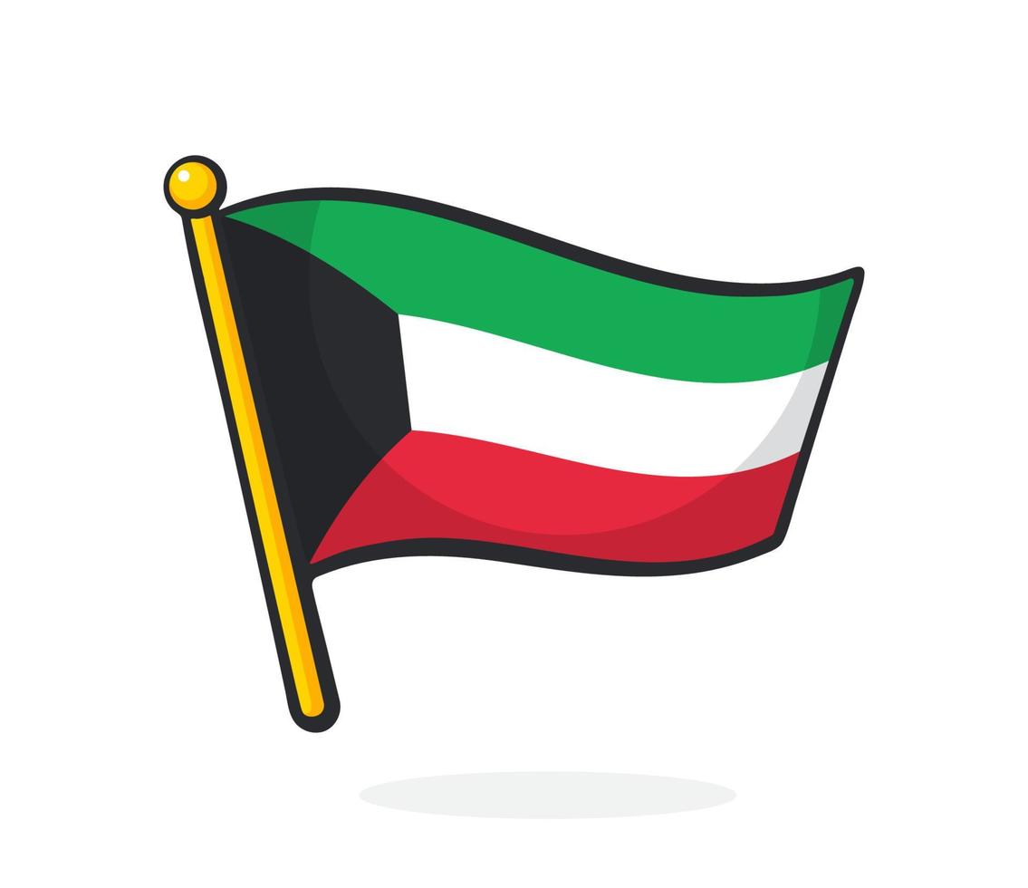 Sticker flag of Kuwait on flagstaff vector