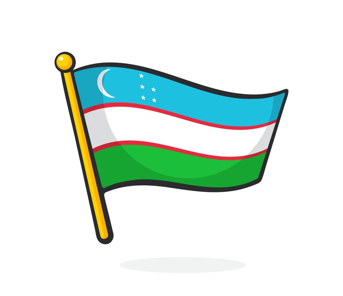 Sticker flag of Uzbekistan on flagstaff vector