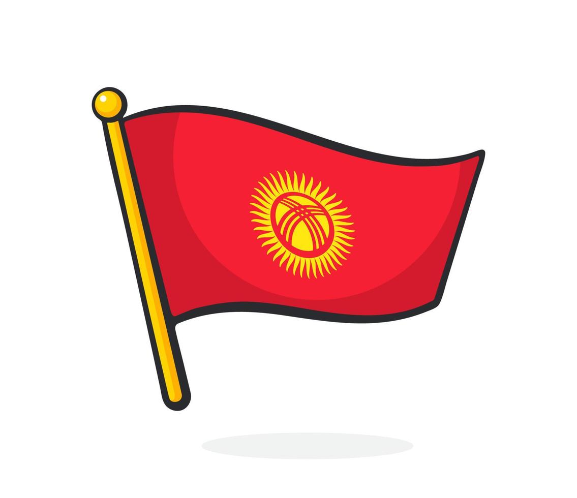 Sticker flag of Kyrgyzstan on flagstaff vector