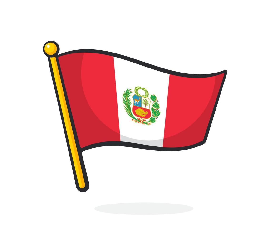 Sticker national flag of Peru with coat of arms on flagstaff vector
