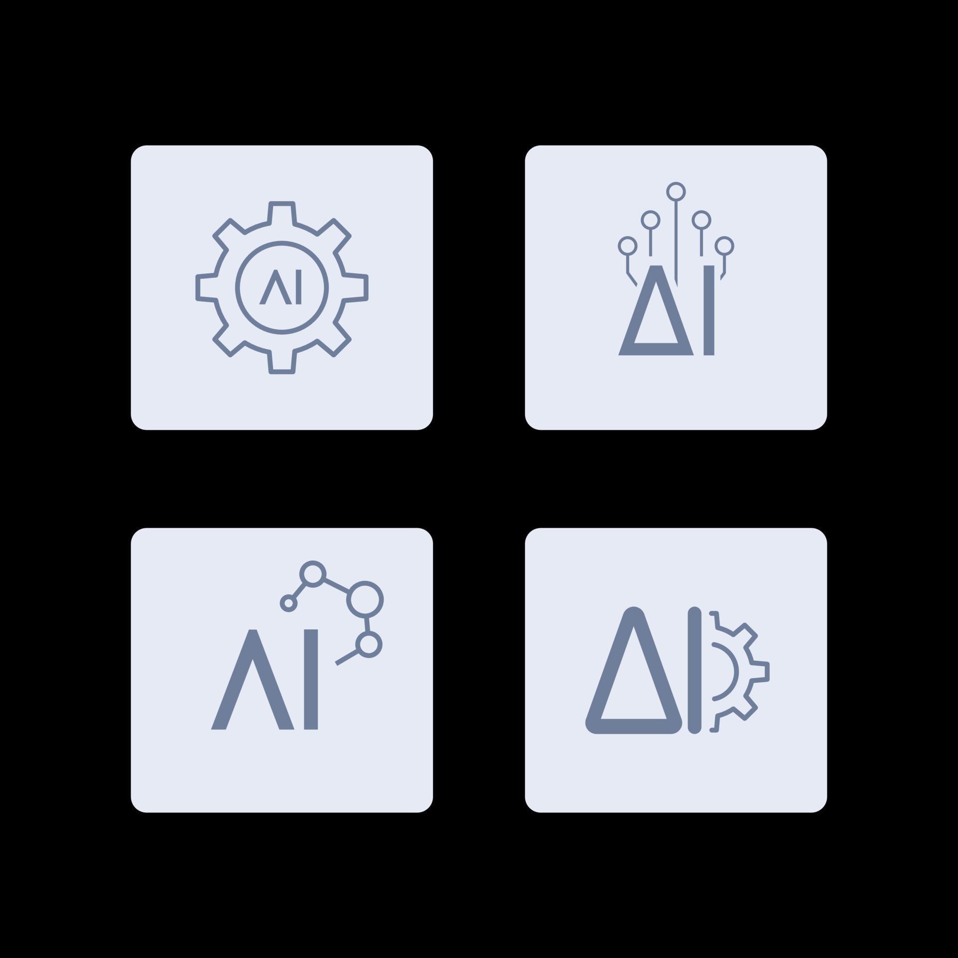 AI Artificial Intelligence icon set inline style, machine learning ...