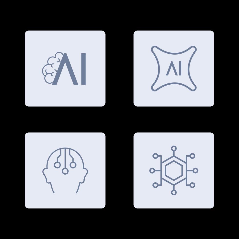 AI Artificial Intelligence icon set inline style, machine learning, smart robotic and cloud computing network digital AI technology internet solving algorithm vector illustration