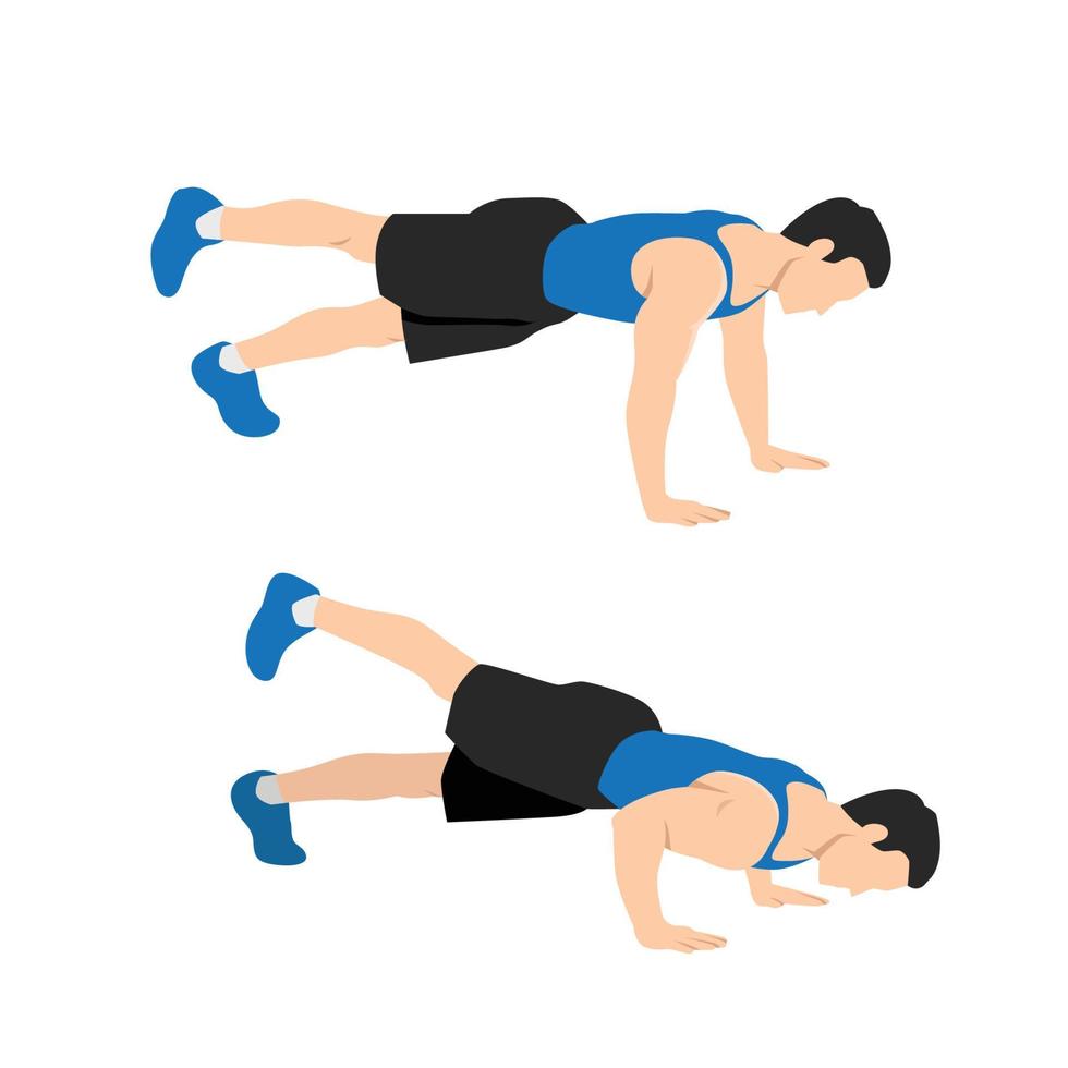 Man doing raised one legged or leg push up. Flat vector