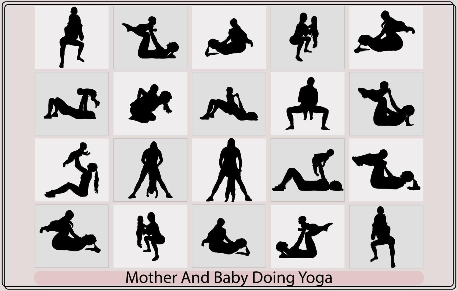 mamá y bebé haciendo yoga,madre y hija haciendo yoga rutina de ejercicio silueta gráfico,madre y hija, mujer y niña niño haciendo yoga ejercicios, vector