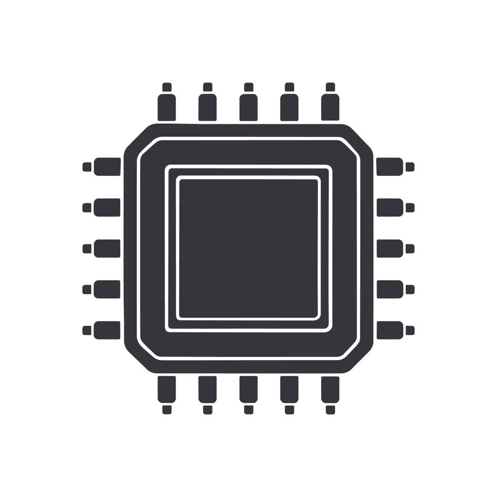 Silhouette of electronic Integrated circuit top view. Vector illustration. Computer microchip or nano processor icon. Artificial intelligence at future technology. Isolated white background