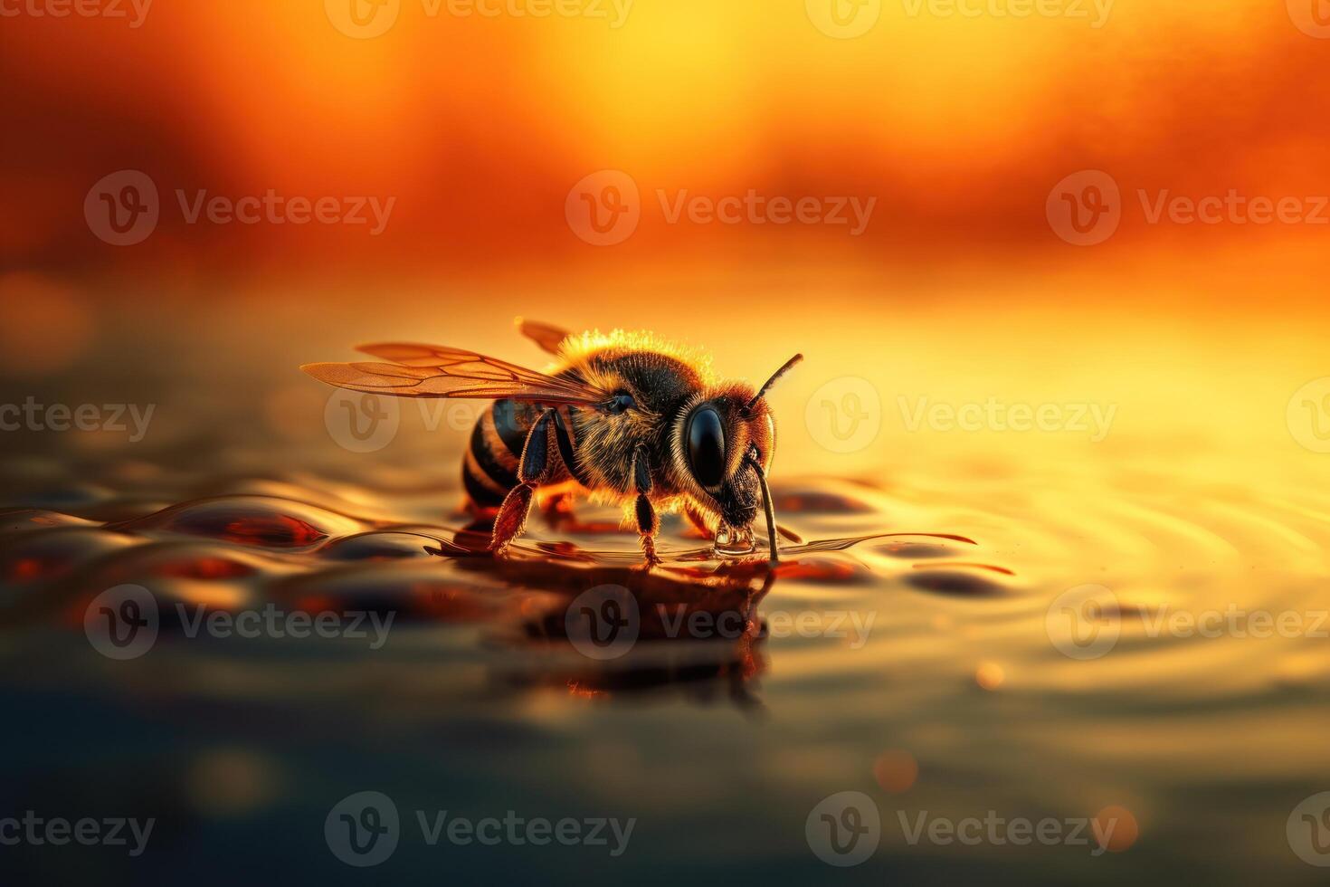 Bee diligently labor over honeycomb, a marvel of natural engineering. photo