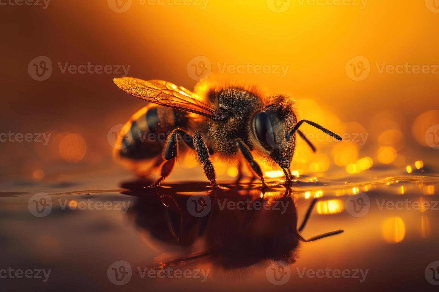 Bee diligently labor over honeycomb, a marvel of natural engineering. photo