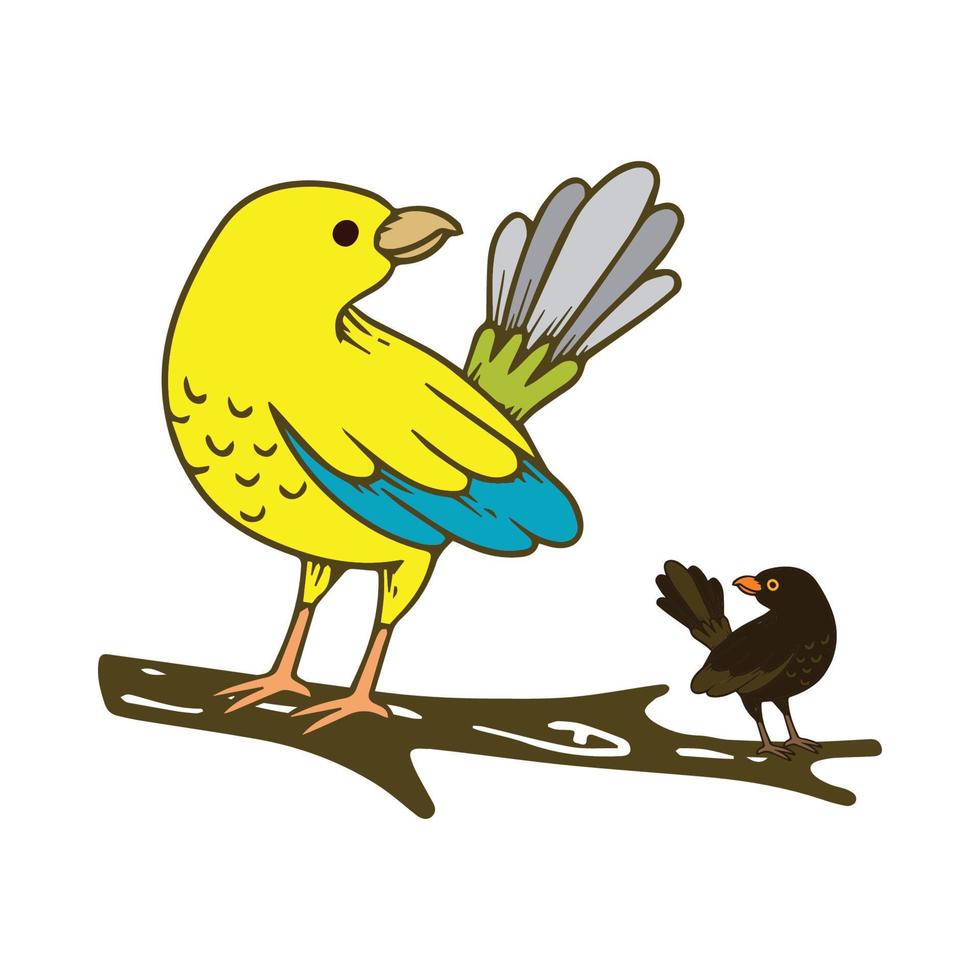 dos aves con árbol rama ilustración vector
