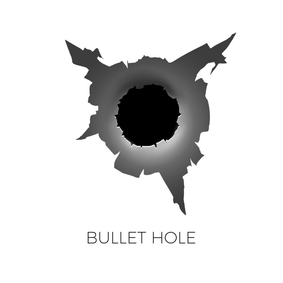 Bullet hole. Damage and cracks on surface from bullet. vector