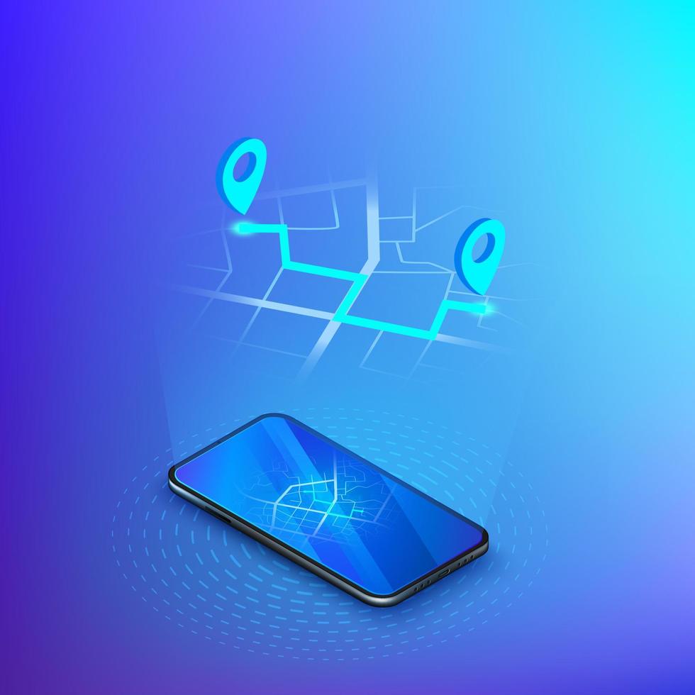 Navigation or gps in mobile. Delivery service isometric banner. Mobile