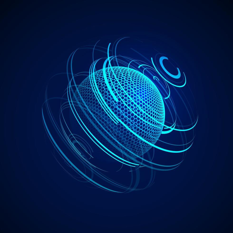 Sci-fi abstract neon sphere. Futuristic digital background. HUD element or cyber globe. Vector