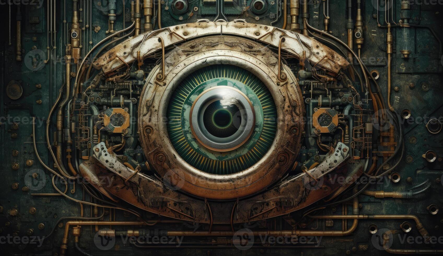 Human eye melds with circuitry, epitomizing technology's reach. photo