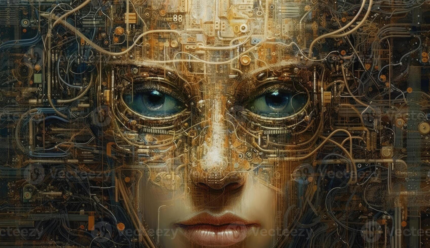 Human eye melds with circuitry, epitomizing technology's reach. photo