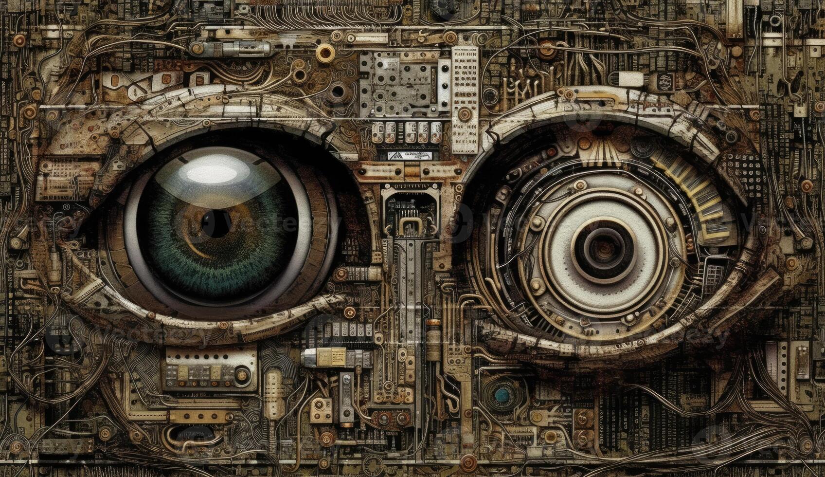 Human eye melds with circuitry, epitomizing technology's reach. photo