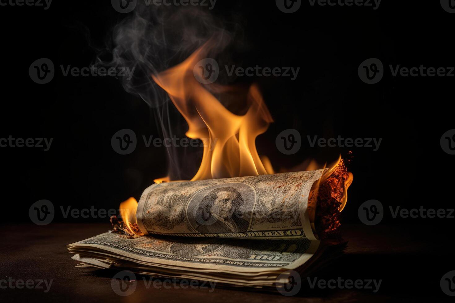 Flames Consume Dollar Bills Symbolizing Financial Turmoil And Loss