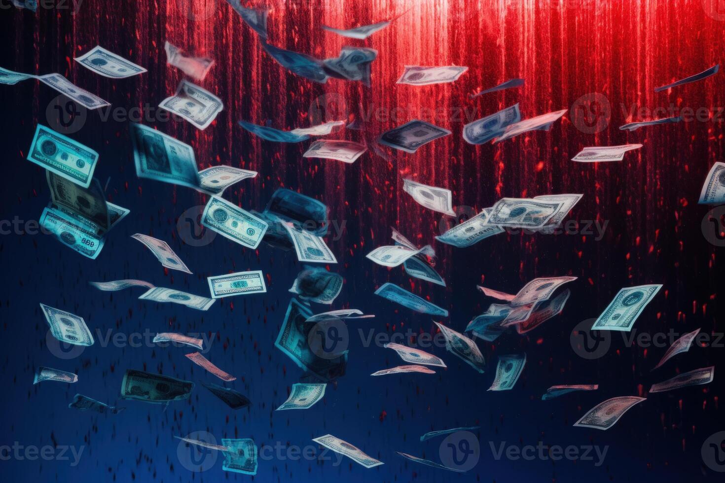 Dollar banknotes soar through the air, epitomizing financial success. photo