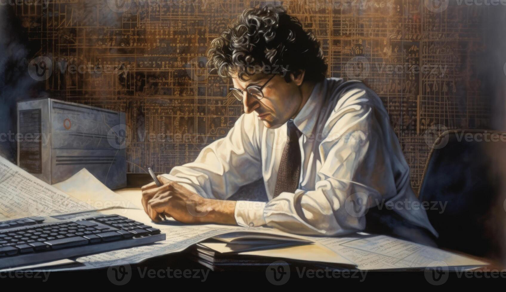 Senior businessman working on laptop computer in office. Business concept. photo