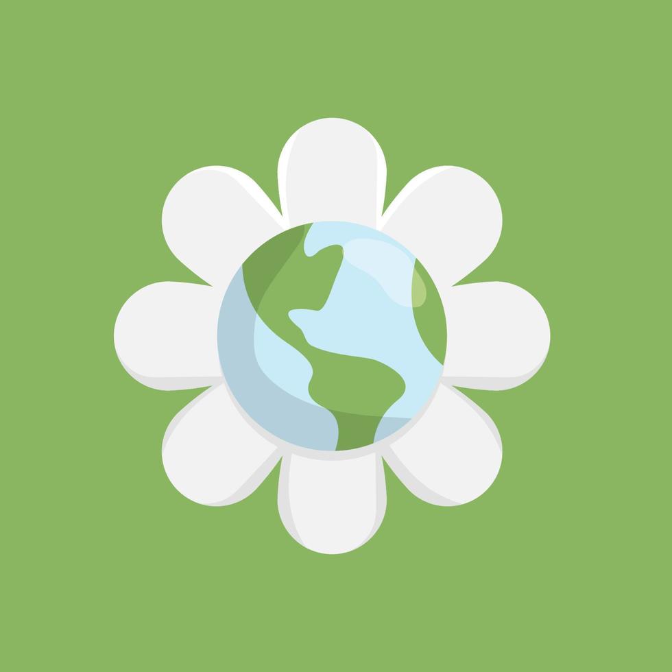 Planet earth flowering. Flower bloom with the globe in the center. Vector illustration.